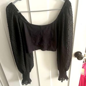Black urban outfitters long sleeve crop top mesh sleeves